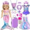 Mermaid 18 inch Doll Clothes and Doll Accessories Case Luggage Travel Play Set Include Suitcase, Dresses, Bag, Camera, Glasses, Pillow, Eyeshade Etc (No Doll) view 1