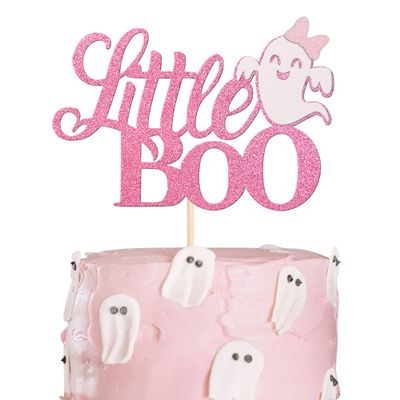 1 Pack Little Boo Halloween Cake Topper Glitter Happy Boo Day Ghost Cake Pick Baby Shower Birthday Happy Halloween Party Cupcake Decoration Supplies Pink
