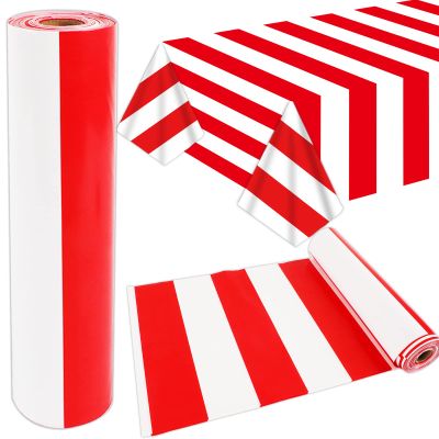 100Ft Long Tablecloth Roll Red and White Striped Tablecloth Carnival Circus Tent Party Supplies Halloween Christmas Plastic Picnic Table Cover for Birthday Party Circus Backdrop Banner Decoration