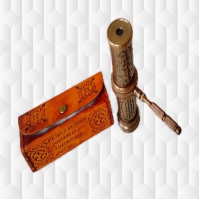 Kaleidoscope Engraved Brass,Antique Kaleidoscope Handmade Nautical Brass Kaleidoscope with Leather Box