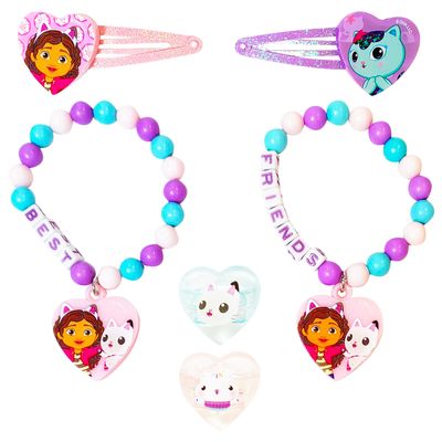 LUV HER Gabby's Dollhouse Girls BFF 6 Piece Toy Jewelry Box Set with 2 Rings, 2 Bead Bracelets and Snap Hair Clips Ages 3+