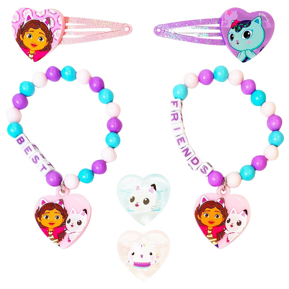 LUV HER Gabby's Dollhouse Girls BFF 6 Piece Toy Jewelry Box Set with 2 Rings, 2 Bead Bracelets and Snap Hair Clips Ages 3+