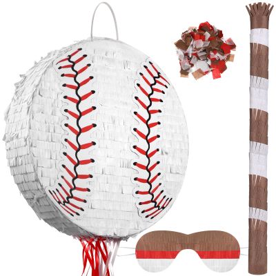 Baseball Piata with Blindfold Bat for Birthday Party Softball Paper Piata Sports Balls Confetti Baseball Party Supplies for Birthday Party Decorations 13.19 x 13.19 x 3 Inch(Simple)