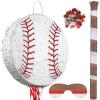 Baseball Piata with Blindfold Bat for Birthday Party Softball Paper Piata Sports Balls Confetti Baseball Party Supplies for Birthday Party Decorations 13.19 x 13.19 x 3 Inch(Simple) view 1