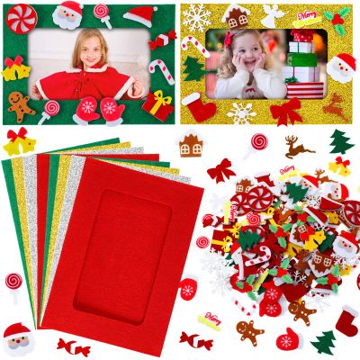 232 Pcs Christmas DIY Picture Frames Craft Kit for Kids 32 Set Felt Photo Frames with Snowflake Christmas Crafts to Decorate with 200 Foam Stickers for Party Favor Home Classroom (Snowflake)