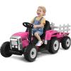 OLAKIDS 12V Kids Ride On Tractor, 2 in 1 Electric Vehicle with Remote Control, Detachable Trailer, Toddlers Battery Powered Driving Toy with 2 Speeds, Music, USB, Bluetooth, Lights (Pink) view 1