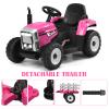 OLAKIDS 12V Kids Ride On Tractor, 2 in 1 Electric Vehicle with Remote Control, Detachable Trailer, Toddlers Battery Powered Driving Toy with 2 Speeds, Music, USB, Bluetooth, Lights (Pink) view 3