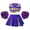Agoky Kids Girls Cheerleading Uniform Dress Crop Top with Pleated Mini Skirt and Pom Poms Cheer Leader Dance Costume Outfits Purple 14 Years view 1
