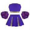 Agoky Kids Girls Cheerleading Uniform Dress Crop Top with Pleated Mini Skirt and Pom Poms Cheer Leader Dance Costume Outfits Purple 14 Years view 2