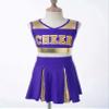 Agoky Kids Girls Cheerleading Uniform Dress Crop Top with Pleated Mini Skirt and Pom Poms Cheer Leader Dance Costume Outfits Purple 14 Years view 3
