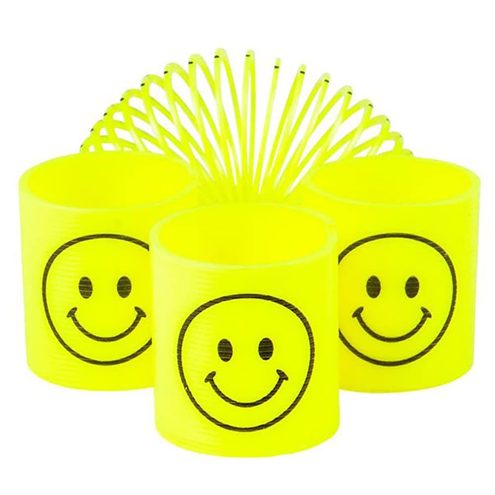 The Dreidel Company Smile Face Coil Spring, Bright Neon Yellow Happy Faces Magic Springy Toy for Kids, Party Favor, Birthday Parties, Carnival Prizes, Goody Bag Filler, 1.4" Inches (35MM) (24-Pack)