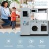 INFANS Wooden Kids Kitchen Playset,Toddler Kitchen Playset with Large Storage Cabinet, Simulated Sound, Sink, Microwave, Stovetop, Pretend Play Toddler Play Kitchen for Ages 3+ Boys Girls view 2