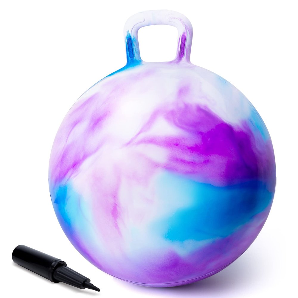 ZOOJOY Hopper Ball, Hopping Toys for Kids, 22 inch Bouncy Ball with Handle for Boys Girls Aged 10+, Inflatable Clouds Bounce Hopper Toy with Pump
