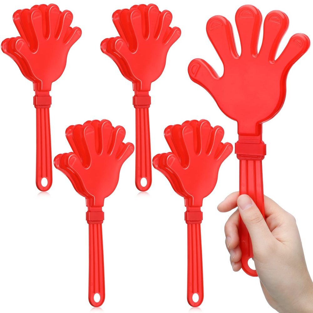 4 Pieces Jumbo Hand Clappers 11 Inch Noise Makers Party Favors Giant Large Hand Clappers Noise Makers for Sporting Events Cheers Ball Dance Basketball Football Noisemakers (Red)
