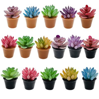 Cayway Dollhouse Plant Miniature 16 PCS Artificial Plant Tiny Bonsai Model Mini Flowerpot Fake Succulent Doll House for Garden Dollhouse Decorations