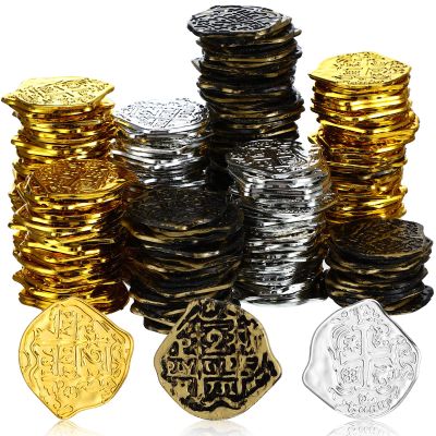 Charniol 300 Pcs Pirate Gold Coins Plastic Doubloon Bulk Kids Fake Play for Party Treasure Chest Games Tokens Toys Cosplay, Gold, Silver, Bronze (Irregular)
