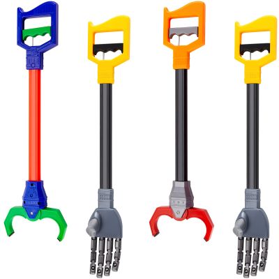 Lewtemi 4 Pcs Interactive Grabber Claw Robot Arm Pack Reacher Pickup Tool and Hand Eye Coordination Play, 18 Inch (Red,Blue,Gray)