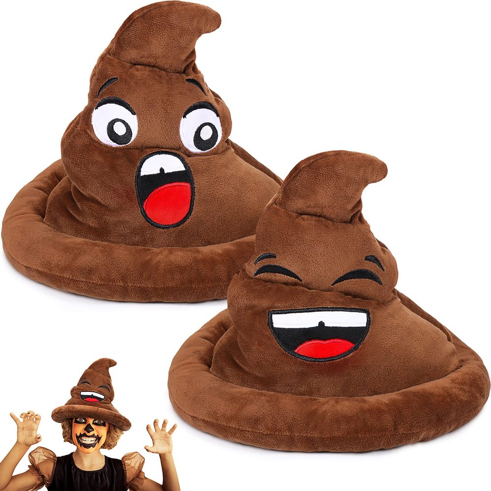 2 Pcs Brown Poop Hat Plush Toy Halloween Large Funny Hats with Expression Fake Poop Costume Hats Crazy Hats Soft Novelty Poop Toys for Kids Halloween Christmas Party Decorations Cosplay Games Gifts