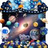Hombae Space Birthday Party Decorations, Outer Space Galaxy Birthday Decorations Backdrop Balloon Garland Hanging Swirl Banner Tablecloth Cake Topper Solar System Planet Astronaut Rocket Blue view 1