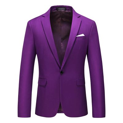 Men's Slim Fit Double Breasted Jacket Slim Fit Business Daily Prom Blazer Peak Lapel Groom Wedding Party Suit Coat (Purple 2,Medium)