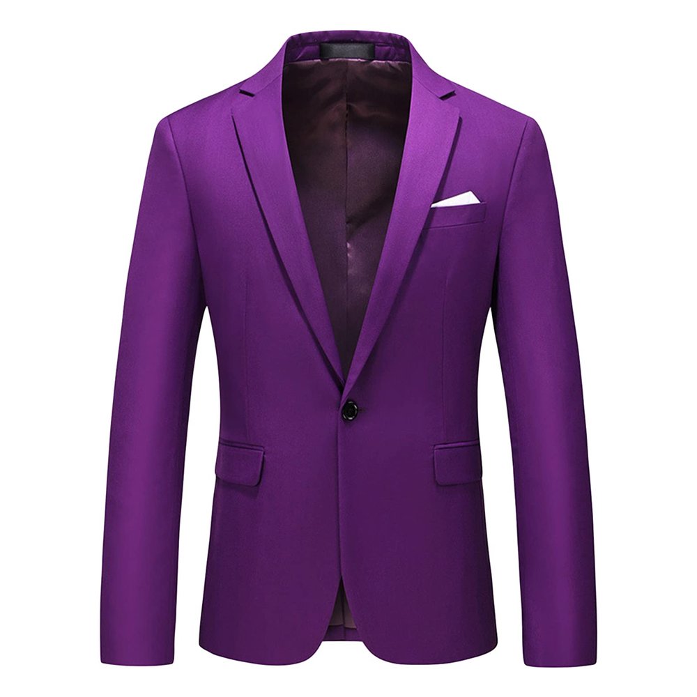 Men's Slim Fit Double Breasted Jacket Slim Fit Business Daily Prom Blazer Peak Lapel Groom Wedding Party Suit Coat (Purple 2,Medium)