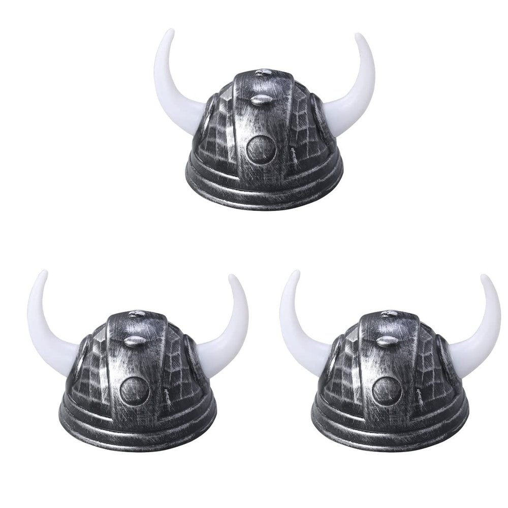 Amosfun Viking Helmet Hat - 3pcs Middle Ages Medieval Viking Age Horned Helmet Costume Party Accessory Ox Horns Hat - Black, Plastic, 20.2 x 19 x 12.5 cm