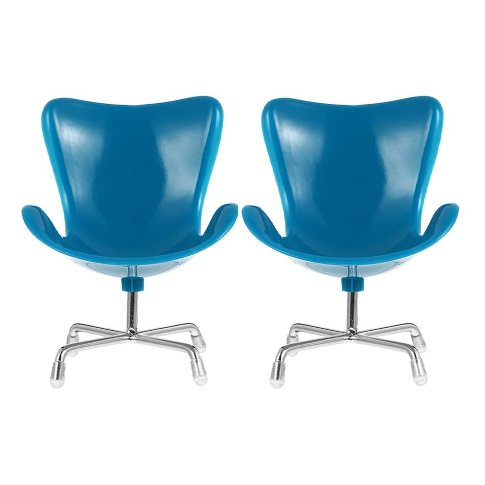 Zerodeko 2 Pcs 1:6 Scale Dollhouse Miniature Plastic & Metal Chair, Blue, Silver, Fashion, Unisex, 13x8x16cm, 2 Pack
