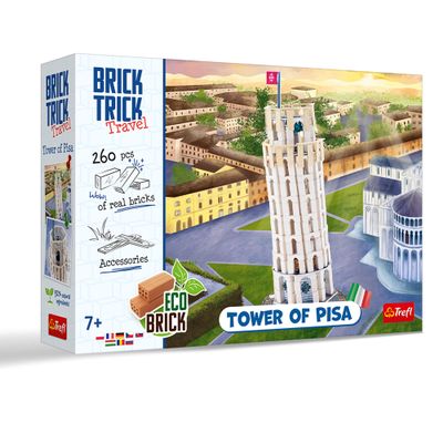 Brick Trick Trefl Travel: Tower of Pisa - Building Brick Travel, Leaning Tower of Pisa, EKO Brick, 260 Bricks, Reusable, Creative Set for Children from 7 Years