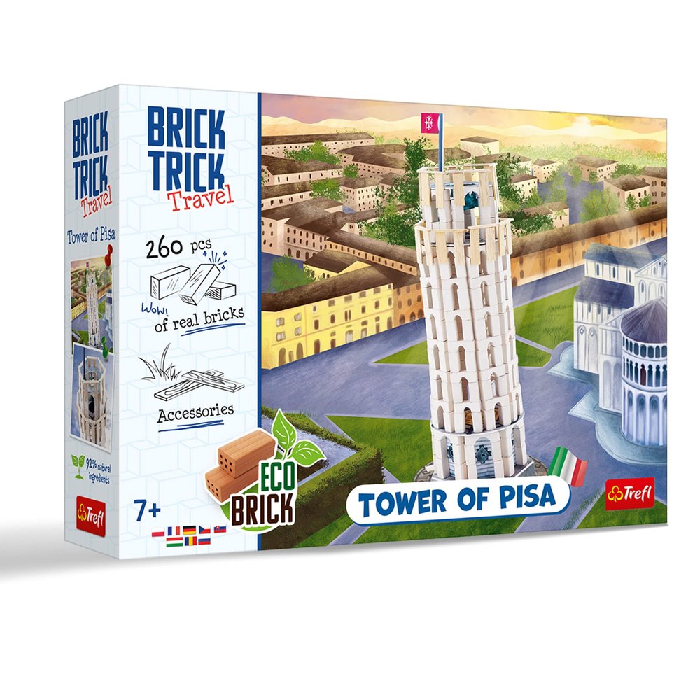 Brick Trick Trefl Travel: Tower of Pisa - Building Brick Travel, Leaning Tower of Pisa, EKO Brick, 260 Bricks, Reusable, Creative Set for Children from 7 Years
