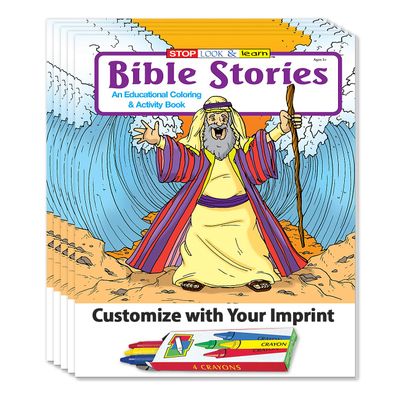 ZOCO  Bible Stories Custom Coloring Books for Kids (250 Bulk Pack, with Crayons)  Christian Activity Books for Sunday School, VBS, CCD, Church Events, Religious Gifts  Add Your Imprint