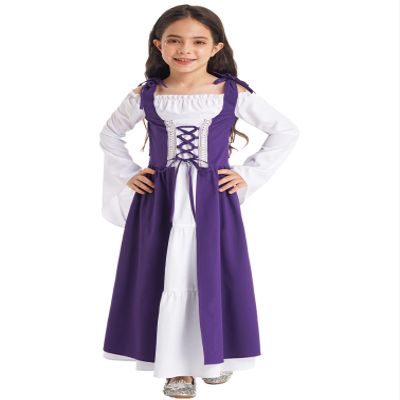 Agoky Kids Girls Medieval Renaissance Costume Dress Princess Halloween Cosplay Long Dress Fancy Dress Up Purple 16 Years