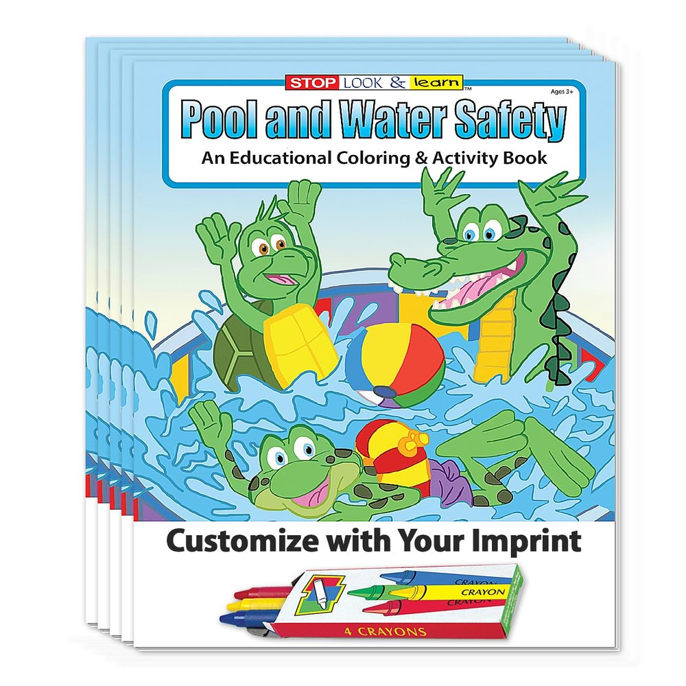 ZOCO  Pool and Water Safety  Custom Coloring Books (250 Bulk Pack, with Crayons)  Prevent Drowning and Water Safety Awareness Handout for Kids