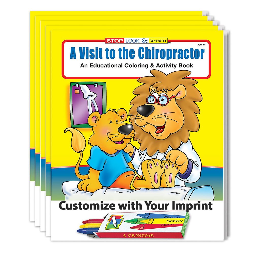 ZOCO A Visit to the Chiropractor Custom Educational Coloring Books (250 Bulk Pack, With Crayons) Chiropractor Supplies Activities for Kids