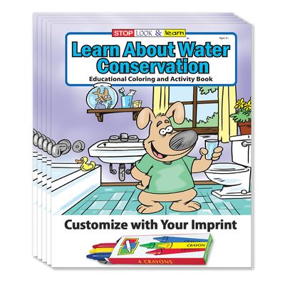 ZOCO Water Conservation Custom Coloring Books (250 Bulk Pack, with Crayons) Earth Day Activity, Environmental Handout for Kids
