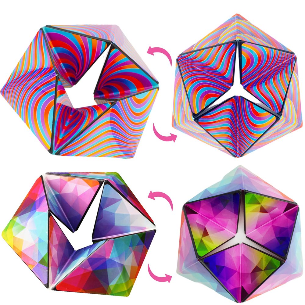 Kaleidocycle Fidget Cube for Kids, 2 Pieces Infinity Flips Magic Cube for Adults to Stay Calm and Anxiety Anti Depression Fidget Fidget Toys Tear-Resistant Desk Cool Puzzle Gadget (Ages 3+)