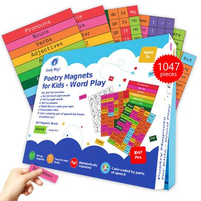 1047 PCS Poetry Magnets for Kids - Magnetic Sight Words, Refrigerator Fridge Magnets for Kids, Word Magnet for Fridge, Sentence Building, Sentence Magnet to Write Poems, Stories - Simply Magic