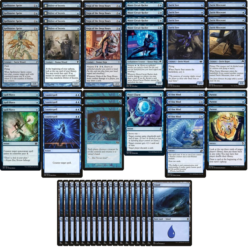 Tier 1 Mono Blue Faeries Pauper Deck - Custom Built - Magic The Gathering - MTG - 60 Card