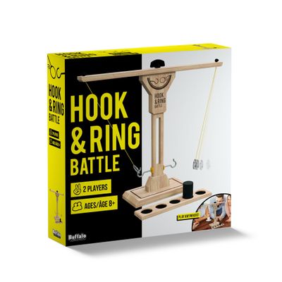 Buffalo Games - Hook & Ring Battle Game FastPaced Family Party Game | Tabletop Ring Toss for 2 Players Ages 8+ | HeadtoHead Dexterity & Skill Game Night Fun
