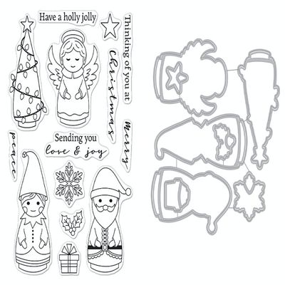 Hero Arts SB328 Holiday Peg Dolls Bundle Clear Stamp Set with Matching Steel Die Set