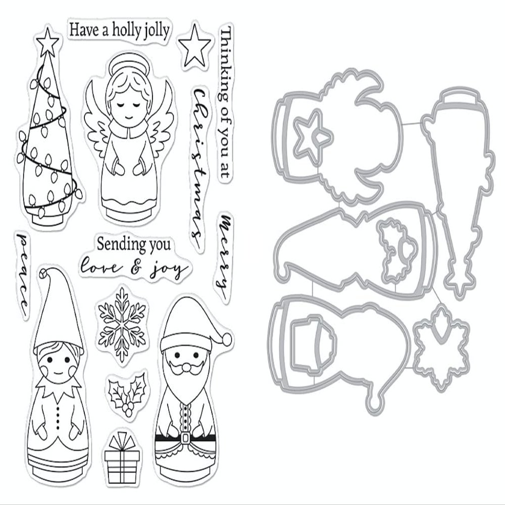 Hero Arts SB328 Holiday Peg Dolls Bundle Clear Stamp Set with Matching Steel Die Set