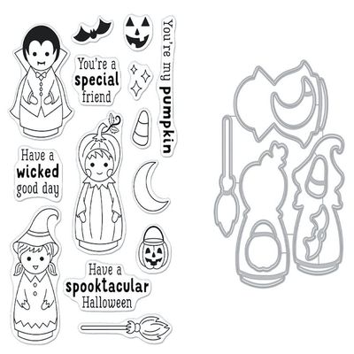 Hero Arts SB329 Halloween Peg Dolls Bundle Clear Stamp Set with Matching Steel Die Set