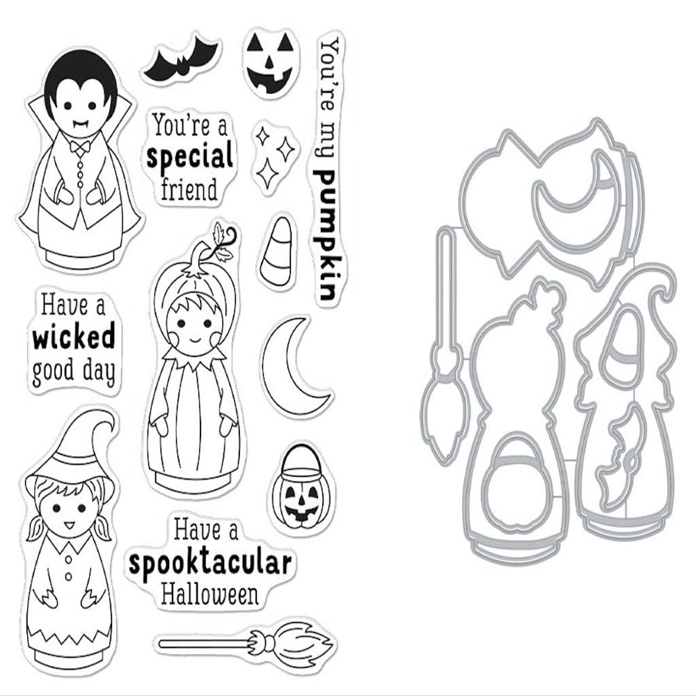 Hero Arts SB329 Halloween Peg Dolls Bundle Clear Stamp Set with Matching Steel Die Set