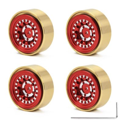 RCAWD Brass Weights 312g & Beadlock Glue-Free RC Wheels for FMS EAZYRC ROC Hobby FCX24 1/24 1/18 Mogrich Crawler Upgrades, 36.5 * 17.5mm Parts #C3004 Red
