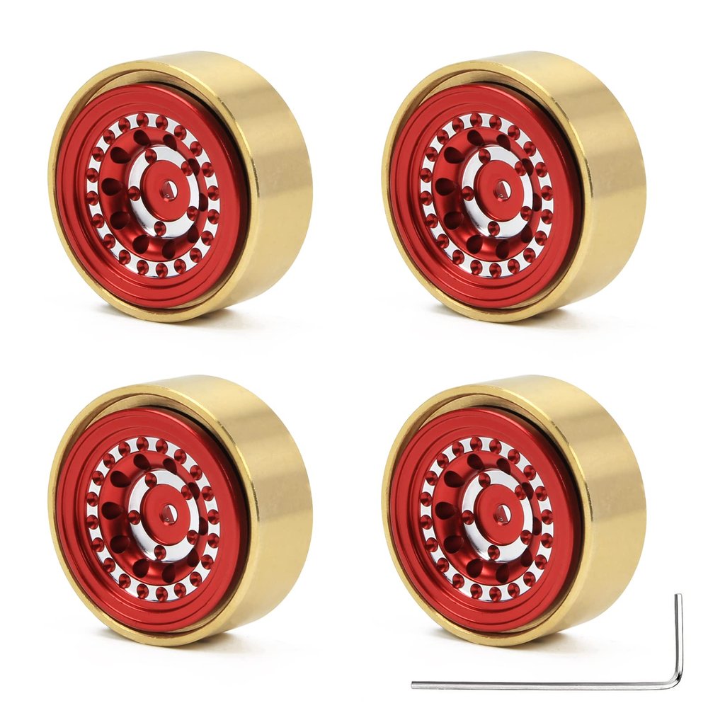 RCAWD Brass Weights 312g & Beadlock Glue-Free RC Wheels for FMS EAZYRC ROC Hobby FCX24 1/24 1/18 Mogrich Crawler Upgrades, 36.5 * 17.5mm Parts #C3004 Red