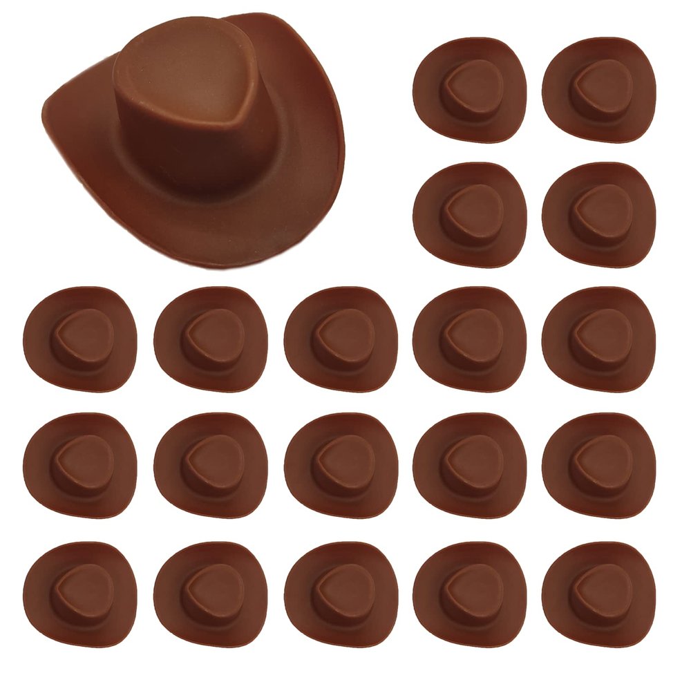 20 Pcs Brown Mini Cowboy Hats for Crafts Plastic Tiny Cowboy Hat Cute Small Cowboy Hats for Bottles Doll & Cake Decorations