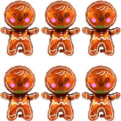 32.5" Gingerbread Man Christmas Foil Balloons - Pink Cheek Larger Gingerbread Man Xmas Decoration Kids Balloon New Year Eve Party Supplier JM Puri Mi 6pcs