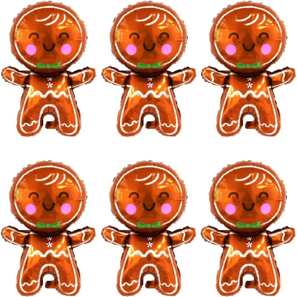 32.5" Gingerbread Man Christmas Foil Balloons - Pink Cheek Larger Gingerbread Man Xmas Decoration Kids Balloon New Year Eve Party Supplier JM Puri Mi 6pcs