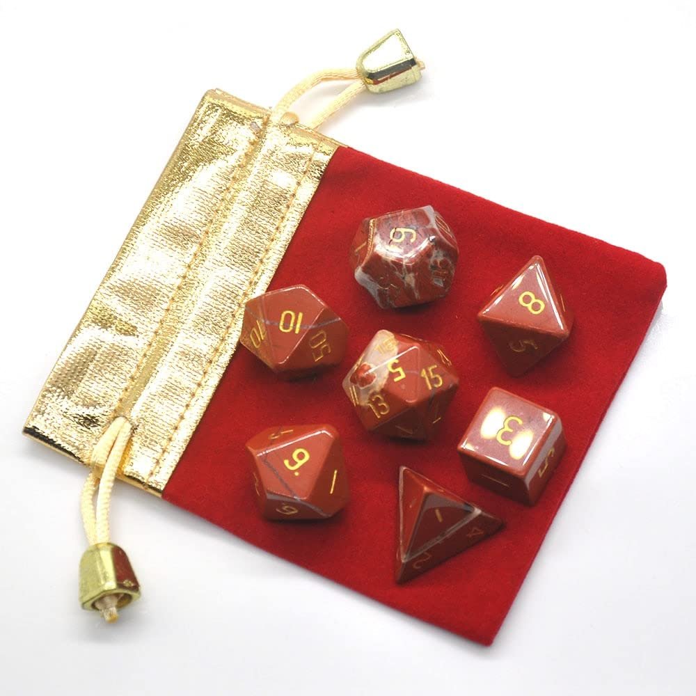 HXSCOO 7pcs/Set Polyhedral Dice Set with Pouch D4 D6 D8 D10 D% D12 D20 Table Games Natural Healing Crystals Stone Energy Chakra (Color : Red Jasper)