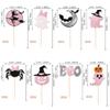 24 PCS Spooky Halloween Cupcake Toppers Pink Glitter Bat Pumpkin Spider Witch Ghost Boo Spooky Cupcake Picks for Halloween Theme Baby Shower Kids Birthday Party Cake Decorations Supplies view 2