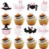 24 PCS Spooky One Halloween Cupcake Toppers Pink Black Glitter Bat Pumpkin Spider Witch Hat Spooky Cupcake Picks for Halloween Theme Baby Shower Kids 1st Birthday Party Cake Decorations Supplies view 1